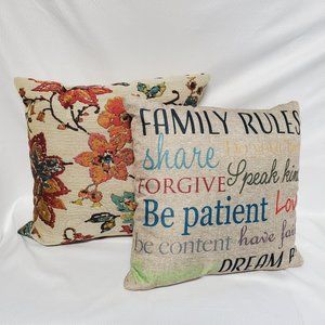 Set of 2 Mixed Accent Pillows - Floral & Words
